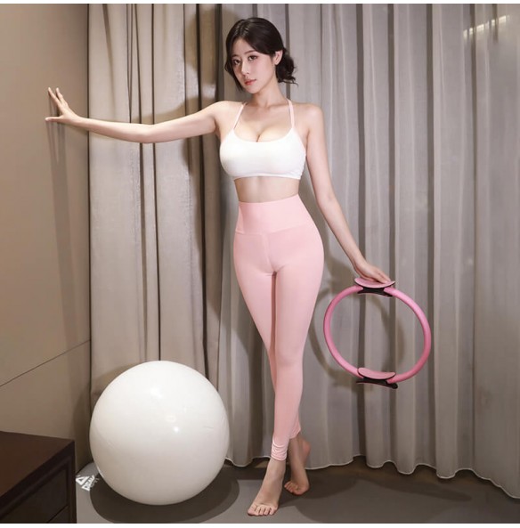 FEE ET MOI - Open-Crotch Fitness Outfit (Pink - White) FEE ET MOI - Open-Crotch Fitness Outfit (Pink - White)